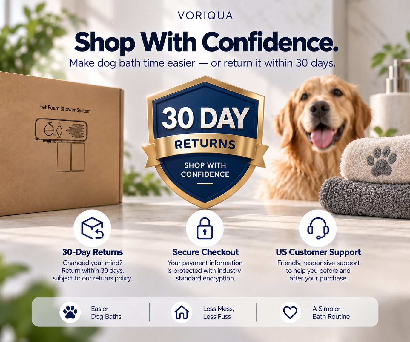 VORIQUA 30-day returns, secure checkout and customer support information.